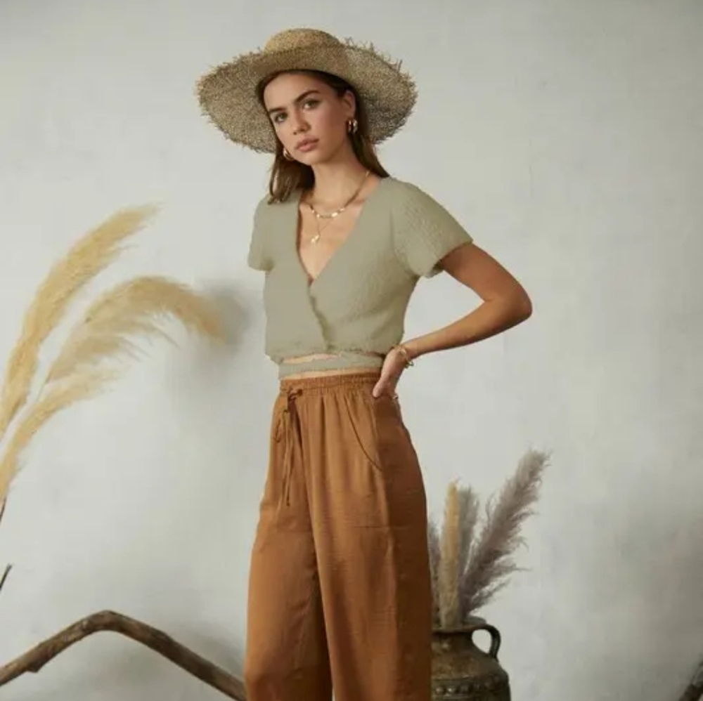 Fuzzy Tie Back Short Sleeve Sweater‎ from Endless Blu